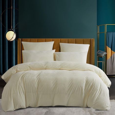 Housse de Couette Hiver 240x260 cm Blanc Beige Chaude Flanelle Toucher Cashmere Polaire Parure de Lit en Velours Doux avec Fermeture Éclair, Linge de Lit 2 Personnes avec 2 Taies d'oreiller 65x65 cm (1/5)