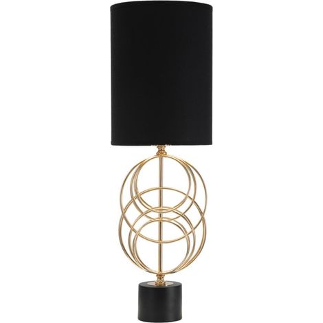 Lampada da tavolo Circly in ferro dorato e nero con paralume in tessuto nero
