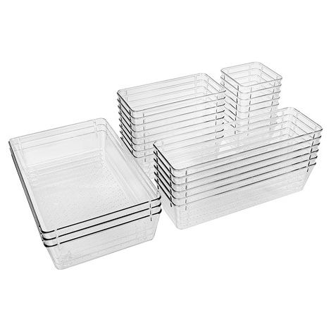 Ensemble de 25 organisateurs de tiroirs, en plastique PET transparent, rangement modulaire pour cuisine, salle de bain, bureau (1/5)