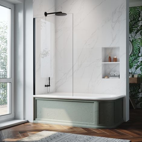 Matt Black Fixed Panel Bath Screen 6mm Glass 800x1400mm Tempered Glass Panel (1/5)