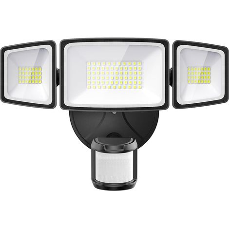 Onforu 55W 5000 LM Projecteur LED Détecteur de Movement IP65 Etanche Spot Lampe 3 Tête 6500K Blanc Froid Éclairage de Sécurité Extérieur PIR pour Jardin Cour Entrée Terrace (1/5)