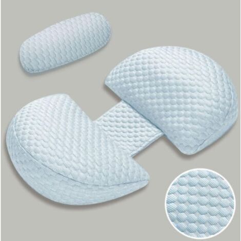 Neuf Coussin de Grossesse pour Dormir, Coussin d'allaitement, Coton Oreiller de Grossesse de Soutien du Corps avec Housse Bambou Rafraîchissant Soyeux(Bleu)