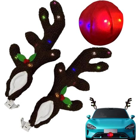 Bois de renne LED avec nez rouge - Décoration de Noël pour voiture et camion - Pour fenêtre, toit de véhicule et extérieur (1/5)