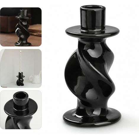 1 Piece Chandelier Ceramique Noir Raye 2,4 x 6,2 x 13 cm 1 kg pour Table a Manger Salon Decoratif Diner Romantique (1/5)