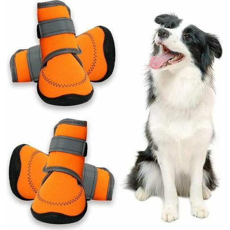 Dog Shoes Patte Protégez Chaussures De Course pour Grand Chien avec Les Bretelles Réfléchissant Réglable Semelle Anti-Slip Orange 4PCS(L)