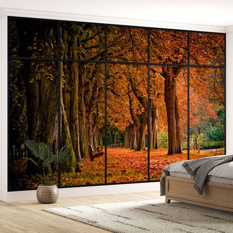 Papier peint panoramique Trompe l'oeil Verrière - Forêt automne - 130 cm x 82 cm (1/5)