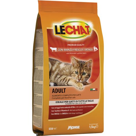 CROCCANTINI PER GATTI 'LE CHAT' manzo e ortaggi - kg 1,5  - MONGE