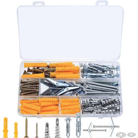 138 Screws and Concrete Dowel Set: Wall Plugs and Metal Self-Drilling Screws, Metal/Plastic Expansion Plugs, Fixings for Plaster Plates for Hollow Cavities Metal Cavities (1/5)