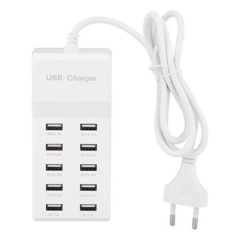 Chargeur USB Multi-Port, Prise d'alimentation USB 10 Ports Charge Rapide USB Multi-Ports Compatible avec iPhone 12/13/14/15/16/Samsung S21/S22/S23/S24/Xiaomi/Huawei/Oppo/OnePlus/autres appare (1/4)