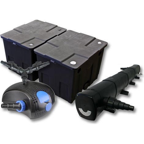 SunSun Komplettset: CBF-350B Teichfilter bis 60000 L Teichfilteranlage als Durchlauffilter, CTF-12000 SuperECO Teichpumpe 12000l/h 100W, CUV-272 Teichklärer UVC Klärer mit 72W, Y-Verteiler