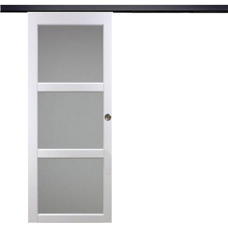 Porta scorrevole Depoli 'Kenya' bianca a 3 ante 204X83 con binario in alluminio nero + scocche