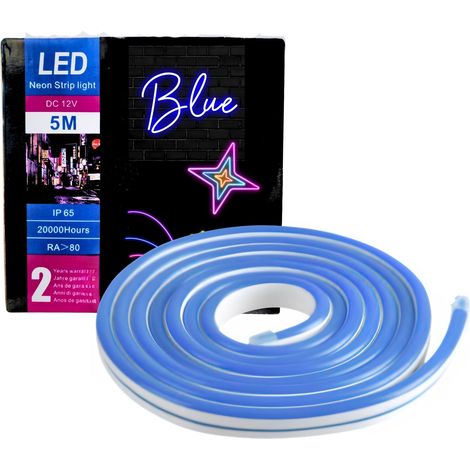 Striscia LED 12V Neon 5M Luce Blu Tubo Impermbeabile Flessibile Alimentatore (1/5)