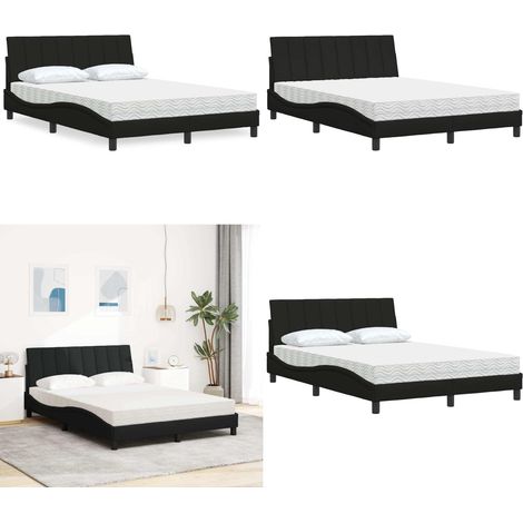 Bett mit Matratze "Hanko" Schwarz 140x200 cm Stoff - Schlafzimmermöbel - Matratze (1/5)