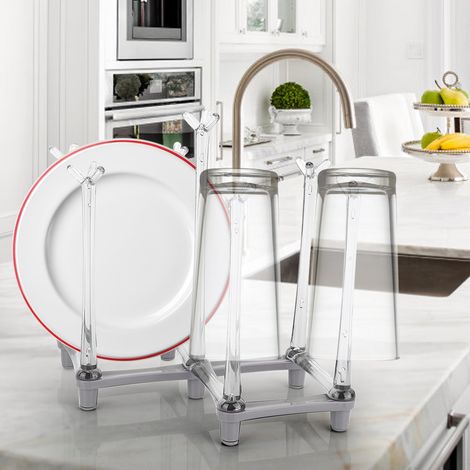 Égouttoir rétractable pour tasses, verres et mugs, support de rangement pour plan de travail de cuisine, gris clair (1/5)