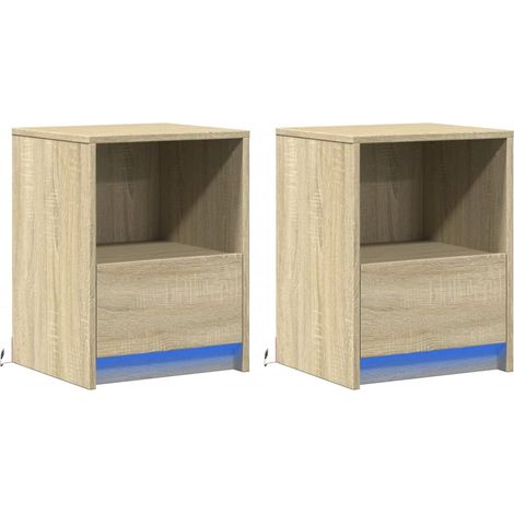 Set di 2 comodini con cassetto e LED in MDF color rovere DEC032850