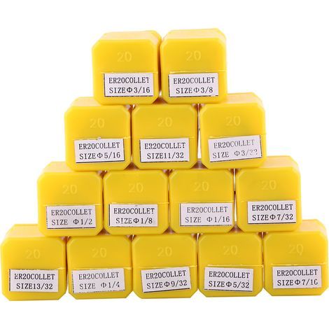 Jeu de 14 pinces ressort ER20 pour machine de gravure CNC et tour à fraiser, 1/16" à 1/2" (1/5)