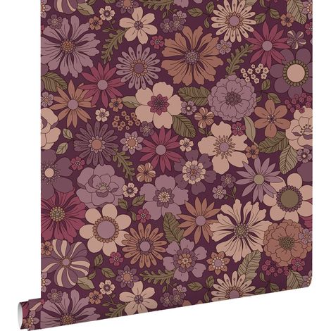 papier peint fleurs rétro mauve violet - ESTAhome (1/5)
