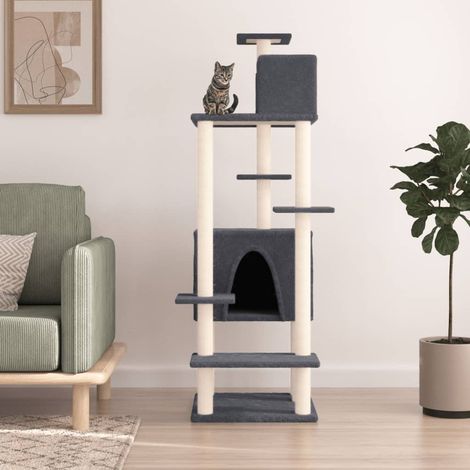 Arbre à chat avec griffoirs en sisal  Jouets pour chat  Arbre à Grimper Gris foncé 154 cm XZZZ552567 (1/5)