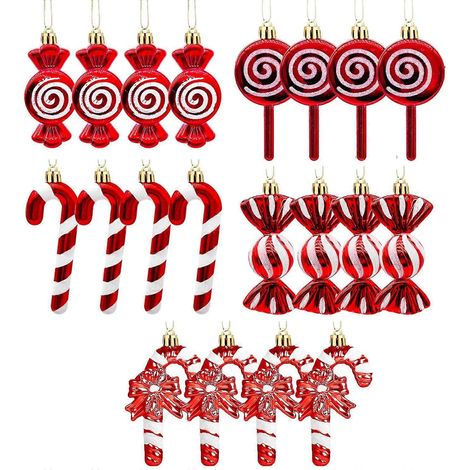20 décorations suspendues en forme de canne à sucre rouge et blanche pour sapin de Noël, centre commercial ou fêtes.
