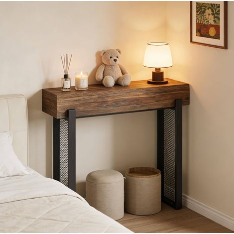 Konsolentisch schwarz/rustikalbraun aus Holz und Metall mit verstecktem Stauraum im industriellen Design (1/5)