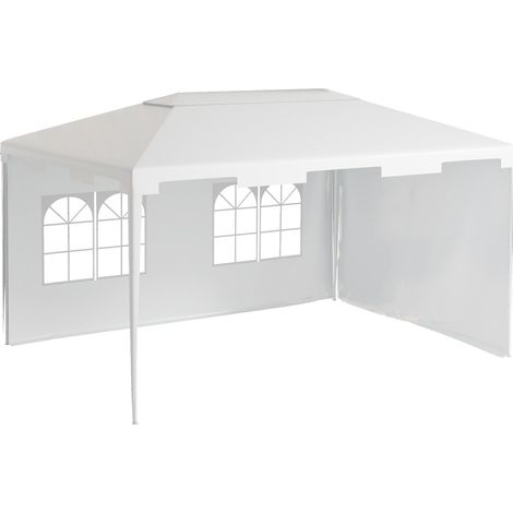 Gazebo de jardin 395 x 295 x 255 cm, démontable, avec 2 côtés et 2 fenêtres anti-UV, blanc, idéal pour terrasse ou patio. (1/5)