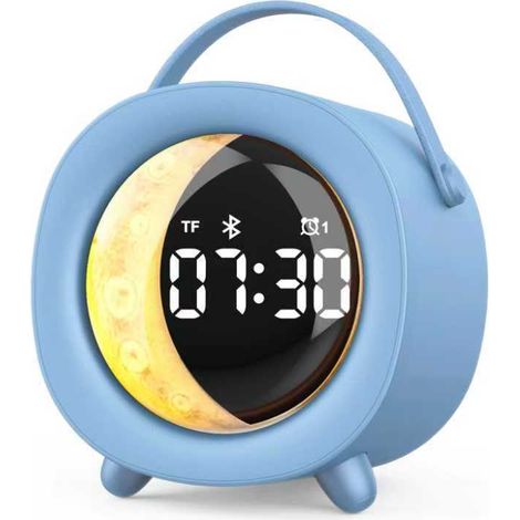 Réveil Bluetooth en forme de paon bleu avec veilleuse, mini haut-parleur portable et batterie haute capacité. (1/5)