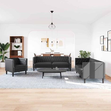 Sofa Set 3 pcs Black 194 x 74.5 x 70.5 cm Faux leather vidaXL (1/5)