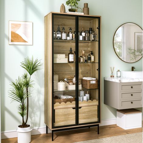 Mobile contenitore con vetri, ripiani regolabili, cassetto, 75 x 35 x 170,8 cm HAVRYA (1/5)