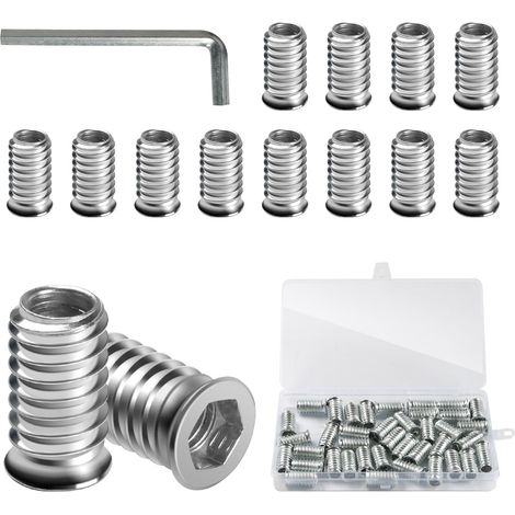 Insert Fileté Bois M6 x 20mm, 40 Pièces Douille Filetée Visser Écrous à Bois Acier au Carbone Zinc Intérieur Manchons a Visse Vis Tête, Inserts D'écrou Ecrou Hexagonal pour Meubles en Bois (1/5)