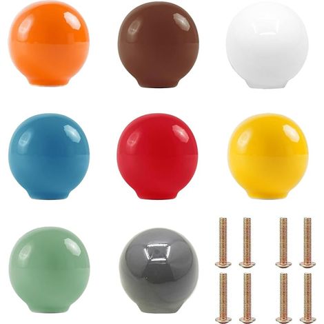 Bouton de Meuble Céramique 8 pièces Poignée Tiroir Coloré, Balle Forme, Bouton de Porte de Placard Céramique Poignée Meuble Mignonne pour Enfants Armoire Dessiner Cuisine (8 Couleurs) (1/5)