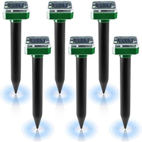 Lot de 6 répulsifs solaires à ultrasons pour taupes - Répulsif contre les taupes - Lutte contre les taupes - Avec protection IP65 - Pour pelouse et jardin (1/5)