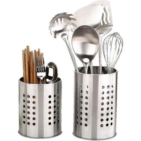 Lot de 2 porte-ustensiles de cuisine en acier inoxydable, grand rangement antirouille pour ranger ustensiles et couverts de cuisine (1/5)