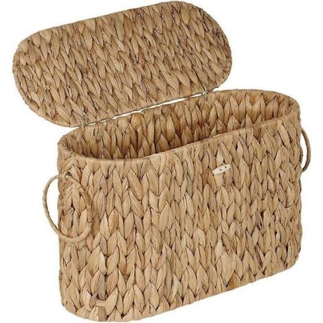 Panier à papier toilette étroit en jacinthe d'eau avec couvercle - Peut contenir jusqu'à 6 rouleaux