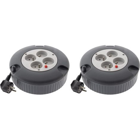 Lot de 2 Enrouleur 4 Prises 3G1,5mm² 4m Gris Avec Coupe-Circuit Pour Atelier