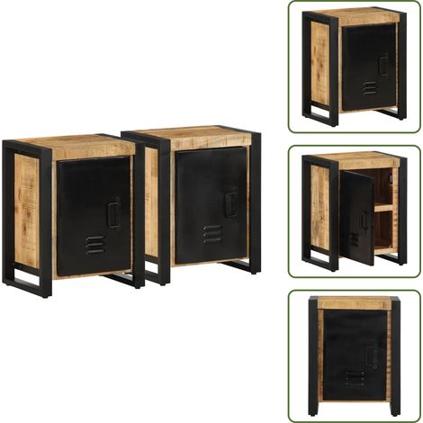 Tables de chevet 2 pcs bois de manguier massif brut - Table De Chevet - Tables De Chevet - Armoire De Chevet - Table De Nuit (1/5)