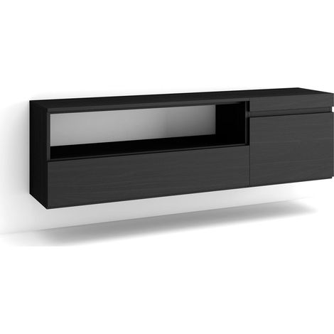 Skraut Home - Mobile TV Soggiorno, Ampio spazio a disposizione, 150x45x35cm, Per TV fino a 65", Sospeso, da appendere, Stile moderno, Nero (1/5)