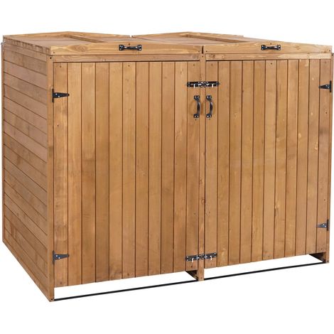 XL 2er-/4er-Mülltonnenverkleidung HHG-651, Mülltonnenbox, erweiterbar 126x158x98cm Holz MVG braun