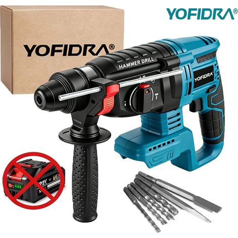 Perceuse à Percussion Électrique 26mm – Rotative 180° avec Mandrin Métallique. Boîte à Vitesses 4 Vitesses pour Béton, Acier et Bois. Compatible Batteries (Version de base avec outils).