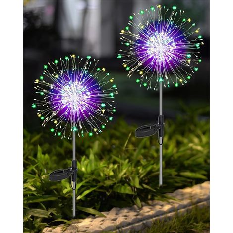 Lampes solaires, éclairage extérieur de jardin, lot de 2, 120 LED, étanches, feux d'artifice solaires - Lumière colorée (1/5)