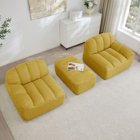 Canapé modulaire 210/165/79 cm jaune en tissu bouclette texturé, sans montage (1/5)