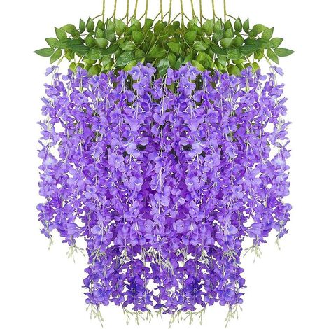 Paquet de 12 Fleurs de glycine Artificielle, Plante Guirlande Fausses Fleurs suspendues Vigne, pour décoration de fête à la Maison de Jardin de Mariage