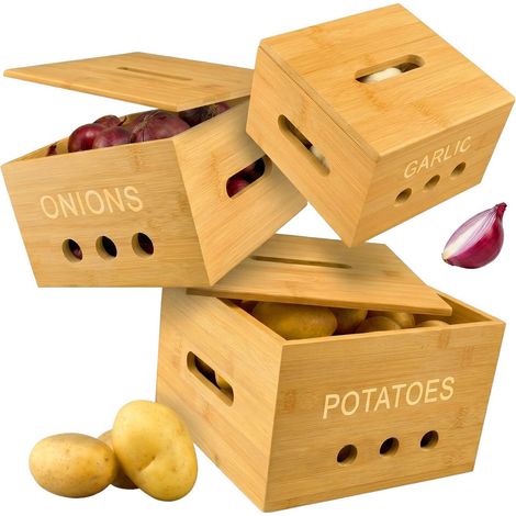 Bamboo kitchen storage box set - potato onion garlic 229384352 (1/5)