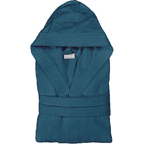 Accappatoio turchese 100% cotone taglia XL con tasche cappuccio e cintura (1/3)