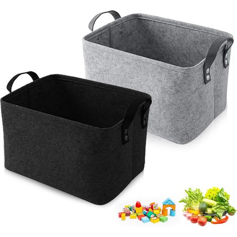 Lot de 2 paniers de rangement en feutre - Grande boîte de rangement - Avec 2 poignées souples - Pour vêtements, accessoires, serviettes et jouets d'enfants (1/5)