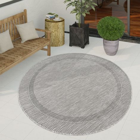 Paco Home Outdoor Teppich Flachgewebe in Sisal-Optik mit Bordüre UV-beständig robust 120 cm Rund, Grau 2 (1/4)