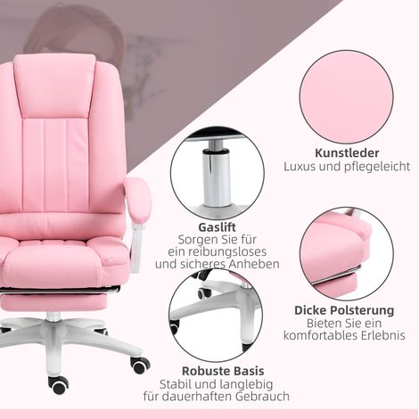 Fauteuil de bureau avec repose-pieds, fonction inclinable, roulettes, hauteur réglable, similicuir rose (1/5)
