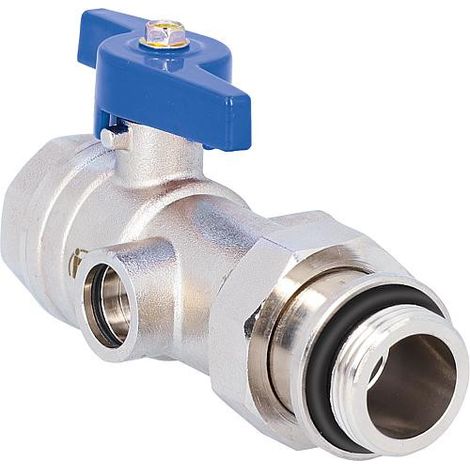 Robinet a boisseau spherique droit,laiton DN20 poignee pap bleu prise pr thermometre (1/5)