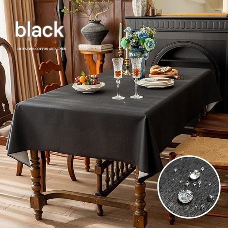 Nappe unie en coton et lin, imperméable et infroissable, idéale pour les restaurants et les réceptions de mariage. Dimensions : 140 x 200 cm. (1/4)