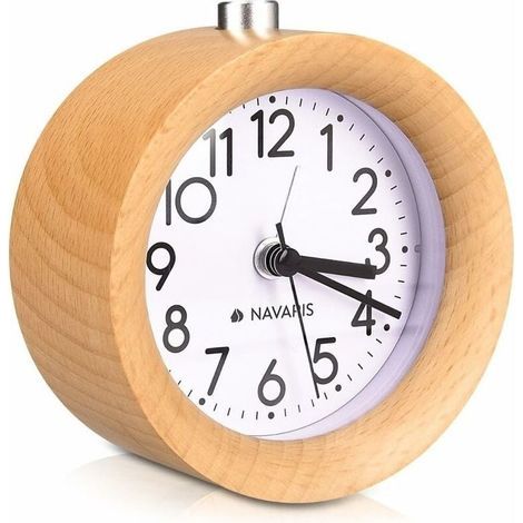Horloge réveil en Bois - Réveil analogique Classique Rond en Bois Naturel - Horloge à Aiguilles avec Fonction Alarme Snooze et lumière-LIAIKI (1/5)