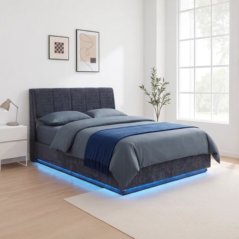 LED Polsterbett Tröstiar 140x200 cm Leinen Blau [en.casa] (1/5)